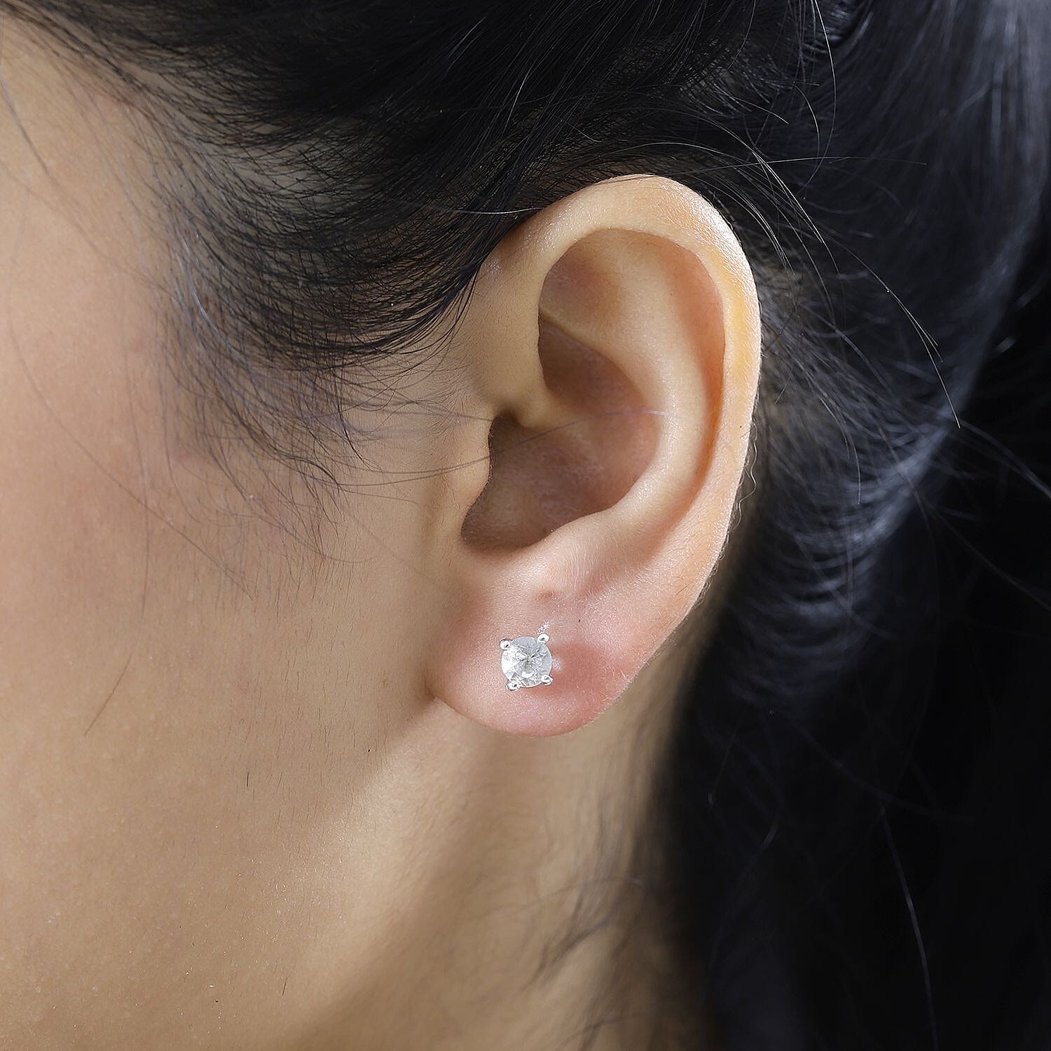 One Time Closeout - Petalite Solitaire Stud Earrings in Platinum Overlay Sterling Silver