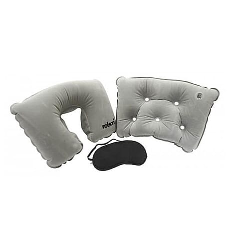 Rolson 3 Piece Travel Kit (Inc. Inflatable Neck Pillow, Back Cushion & Eye Mask)