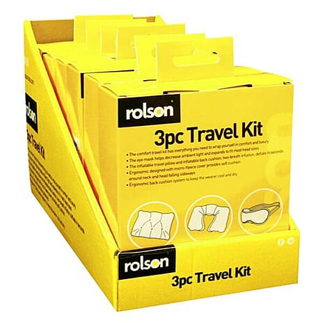 Rolson 3 Piece Travel Kit (Inc. Inflatable Neck Pillow, Back Cushion - Eye Mask)