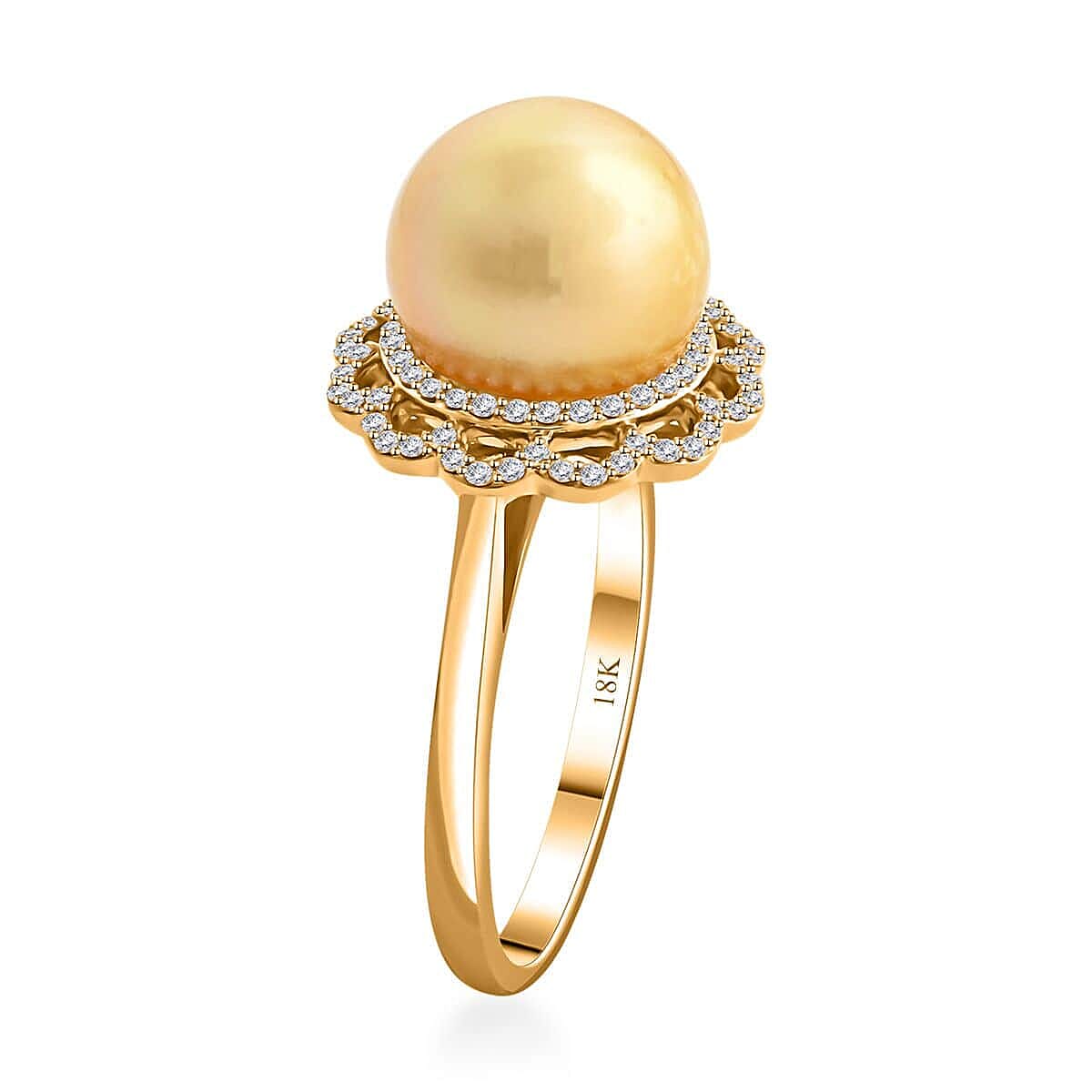 Certified & Appraised 18K Yellow Gold AAA South Sea Golden Pearl and (SI-GH) Diamond Ring 4.05 Grams.