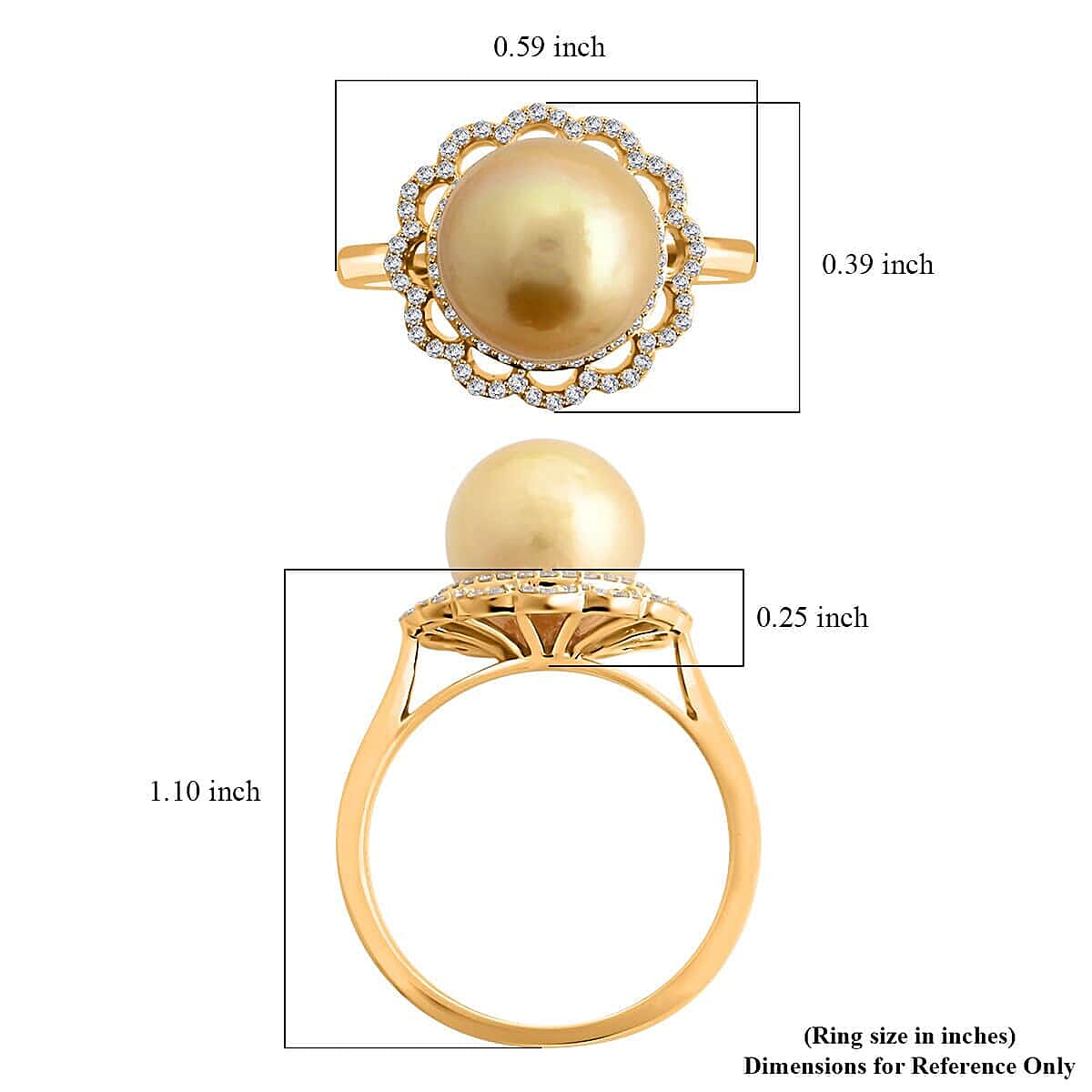 Certified & Appraised 18K Yellow Gold AAA South Sea Golden Pearl and (SI-GH) Diamond Ring 4.05 Grams.