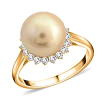 Appraised and Certified 7.5 Ct. Golden South Sea Pearl, Diamond Floral Ring in 18K Yellow Gold