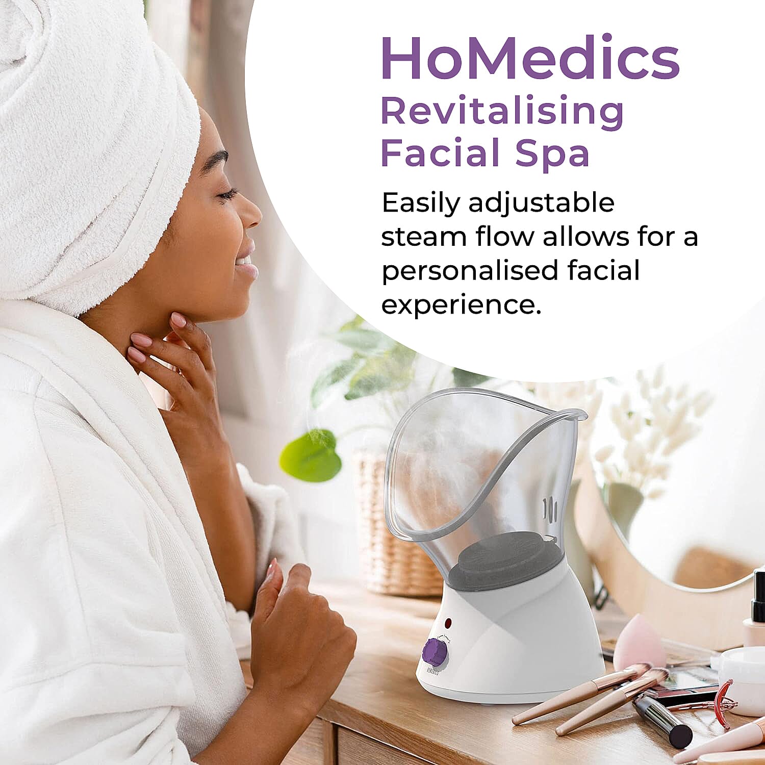 HoMedics Facial Spa, Facial Steamer-Mist, Revitalising, Angled Mask for Comfort, Opens Pores for Deep Cleaning, Includes Nasal Attachment to Ease Congestion