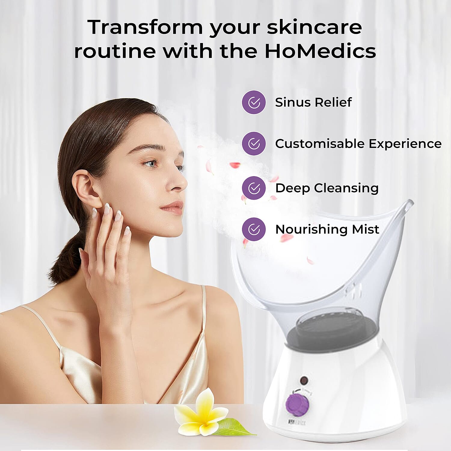 HoMedics Facial Spa, Facial Steamer-Mist, Revitalising, Angled Mask for Comfort, Opens Pores for Deep Cleaning, Includes Nasal Attachment to Ease Congestion