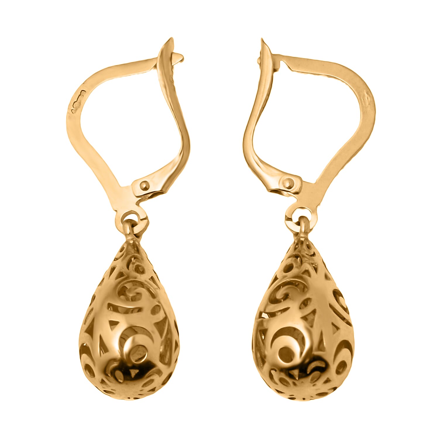 Italian Closeout Deal - First Time - 9K Yellow Gold Filigree Teardrop Earrings