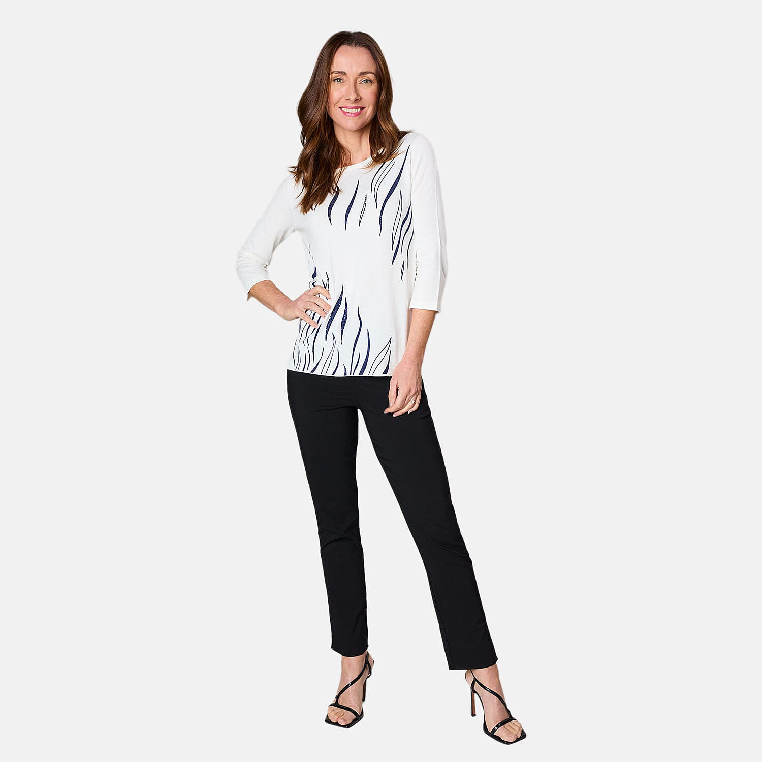 Emreco 3-4 Sleeve Zebra Stripe Jumper (Size M) - Ivory