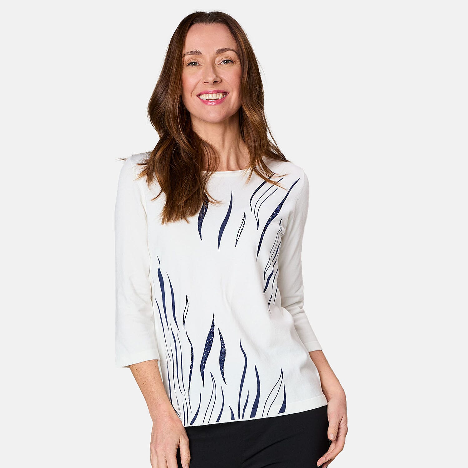 Emreco 3-4 Sleeve Zebra Stripe Jumper (Size M) - Ivory