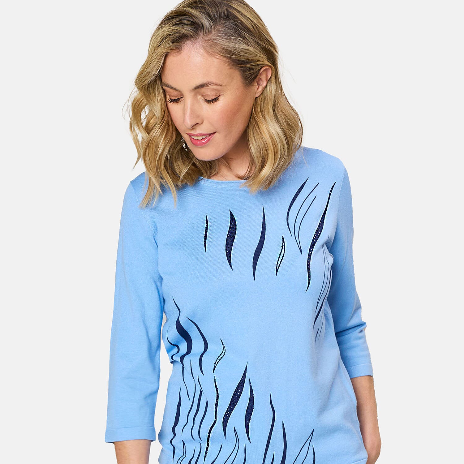 Emreco 3-4 Sleeve Zebra Stripe Jumper (Size S) - Blue