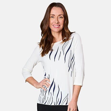 Emreco 3-4 Sleeve Zebra Stripe Jumper (Size S) - Ivory
