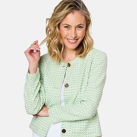 Emreco Round Neck Boucle Cropped Jacket (Size - 12) - Green