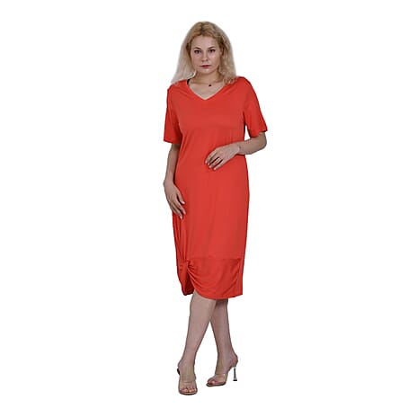 La Marey Jersey V-Neck One Piece Dress (Size XL) - Red