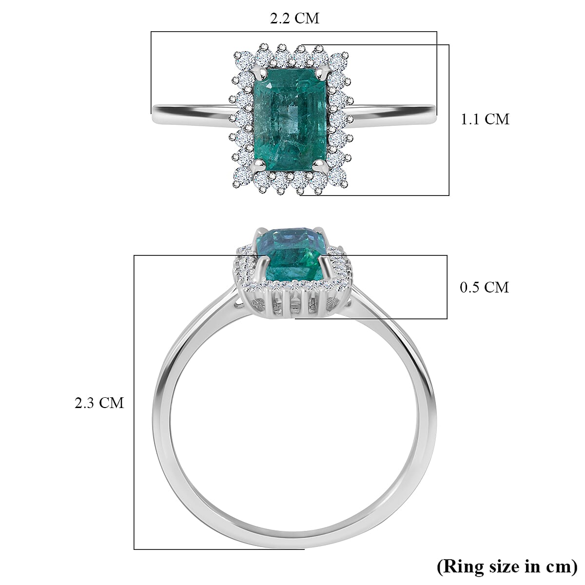 AAA Zambian Emerald & Diamond Ring in Rhodium Overlay Sterling Silver 1.16 Ct.