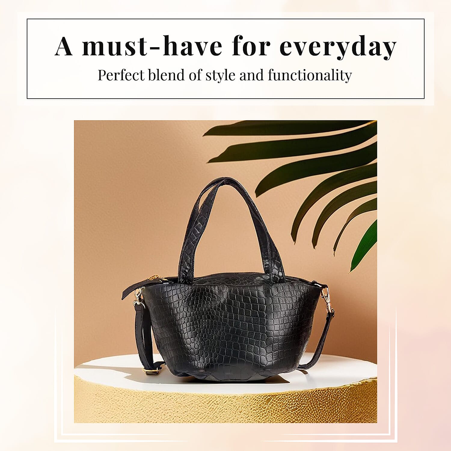 100% Genuine Leather Potli Crossbody Sling Bag - Black