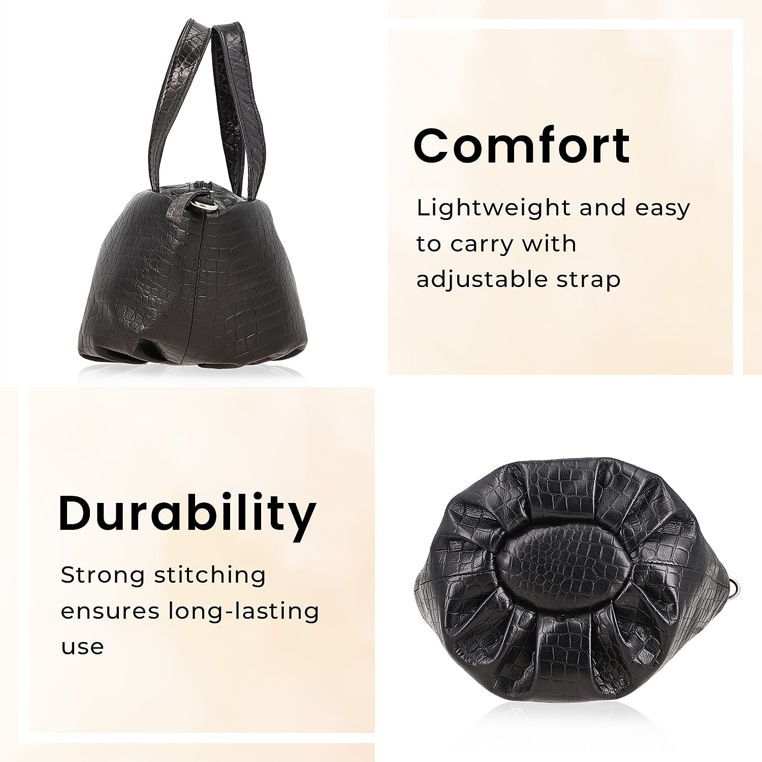 100% Genuine Leather Potli Crossbody Sling Bag - Black