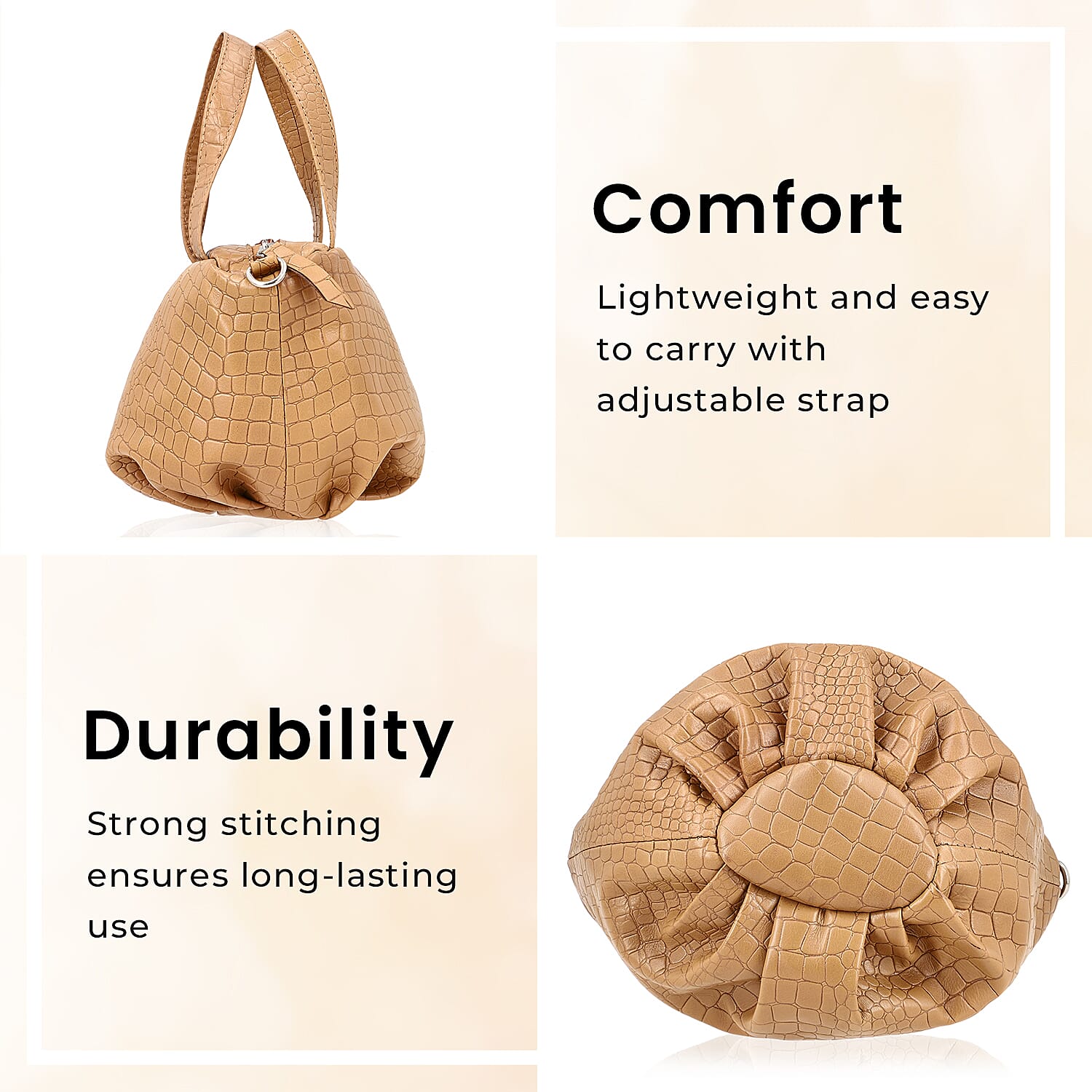 100% Genuine Leather Potli Crossbody Sling Bag - Tan