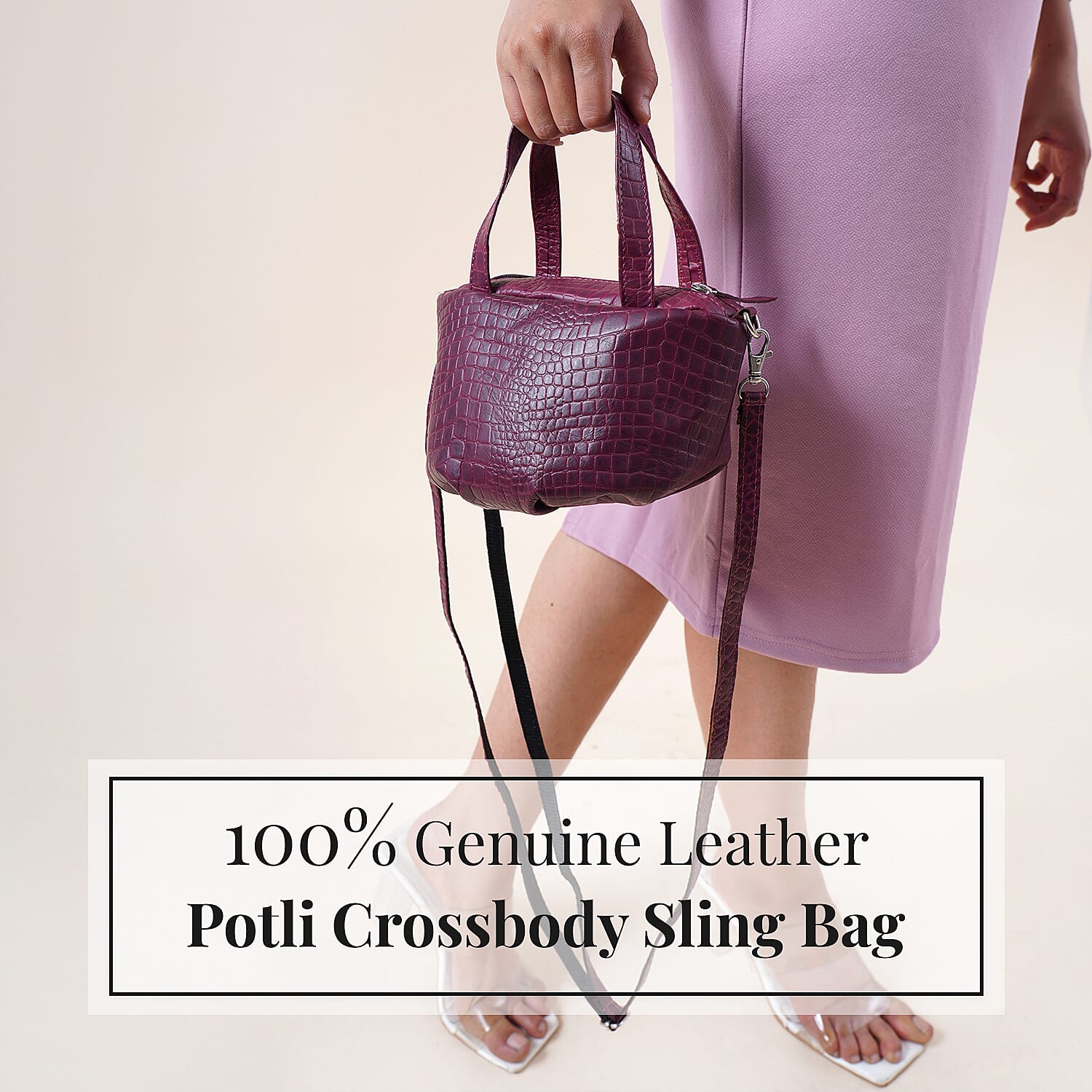 100% Genuine Leather Potli Pochette - Burgundy