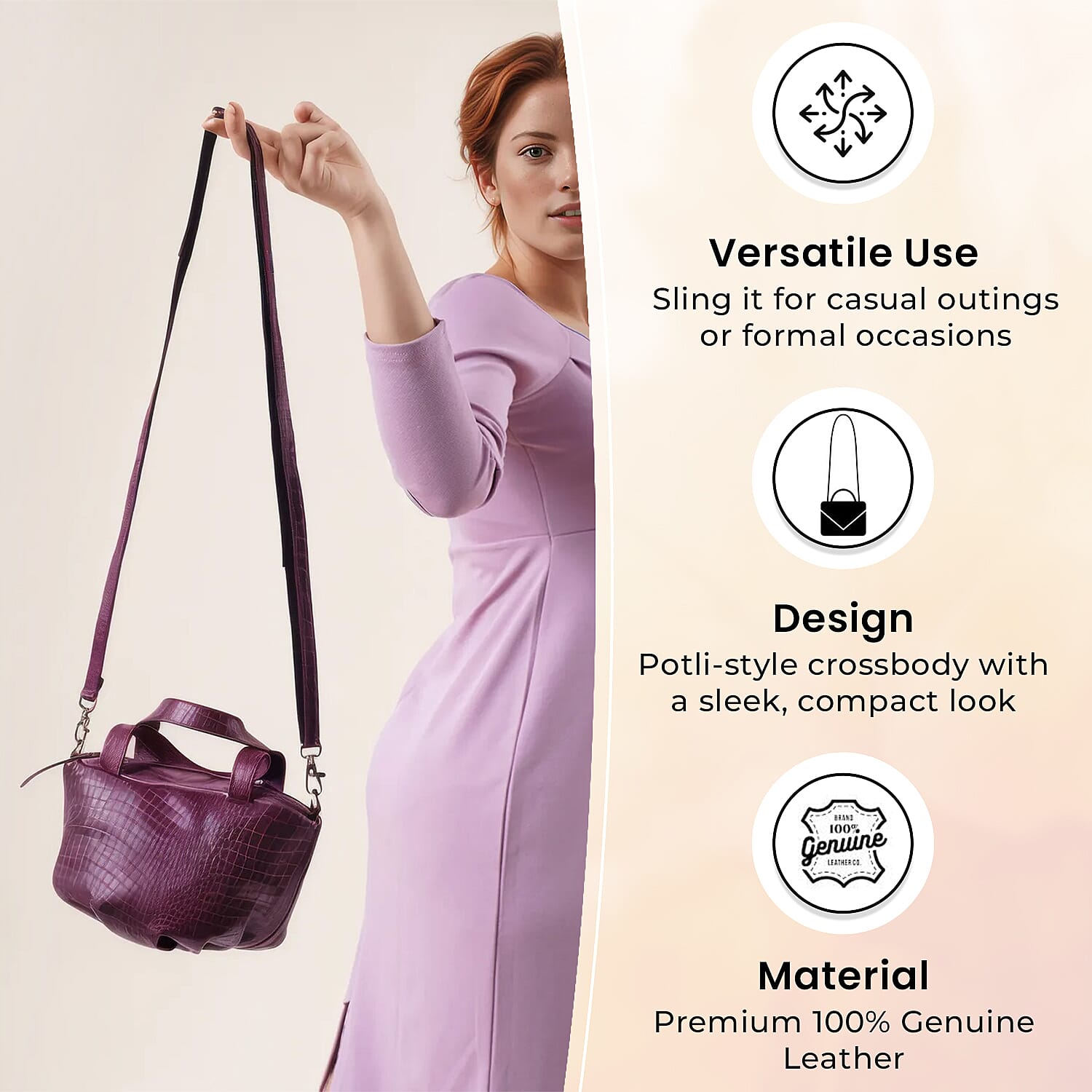 100% Genuine Leather Potli Pochette - Burgundy