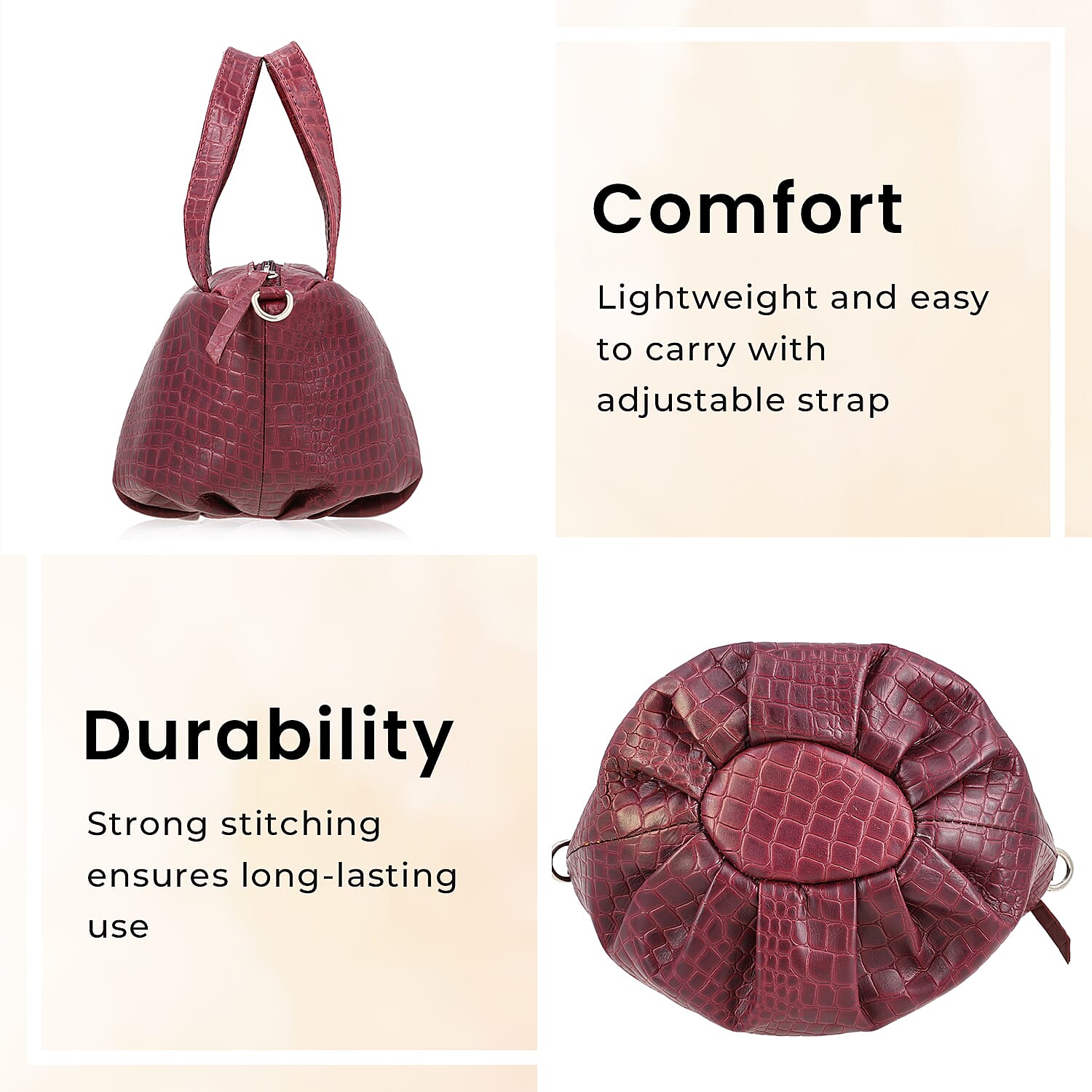 100% Genuine Leather Potli Pochette - Burgundy