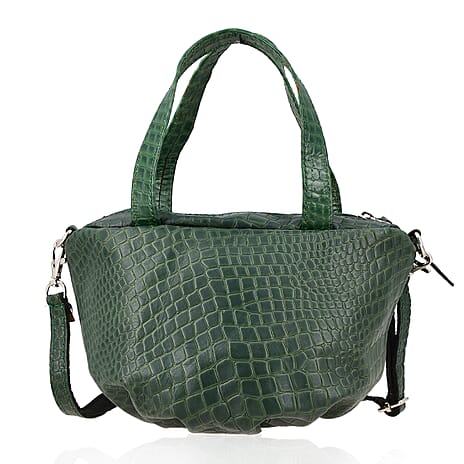 100% Genuine Leather Potli Crossbody Sling Bag - Olive Green