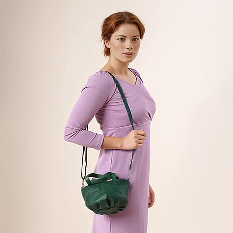 100% Genuine Leather Potli Crossbody Sling Bag - Olive Green