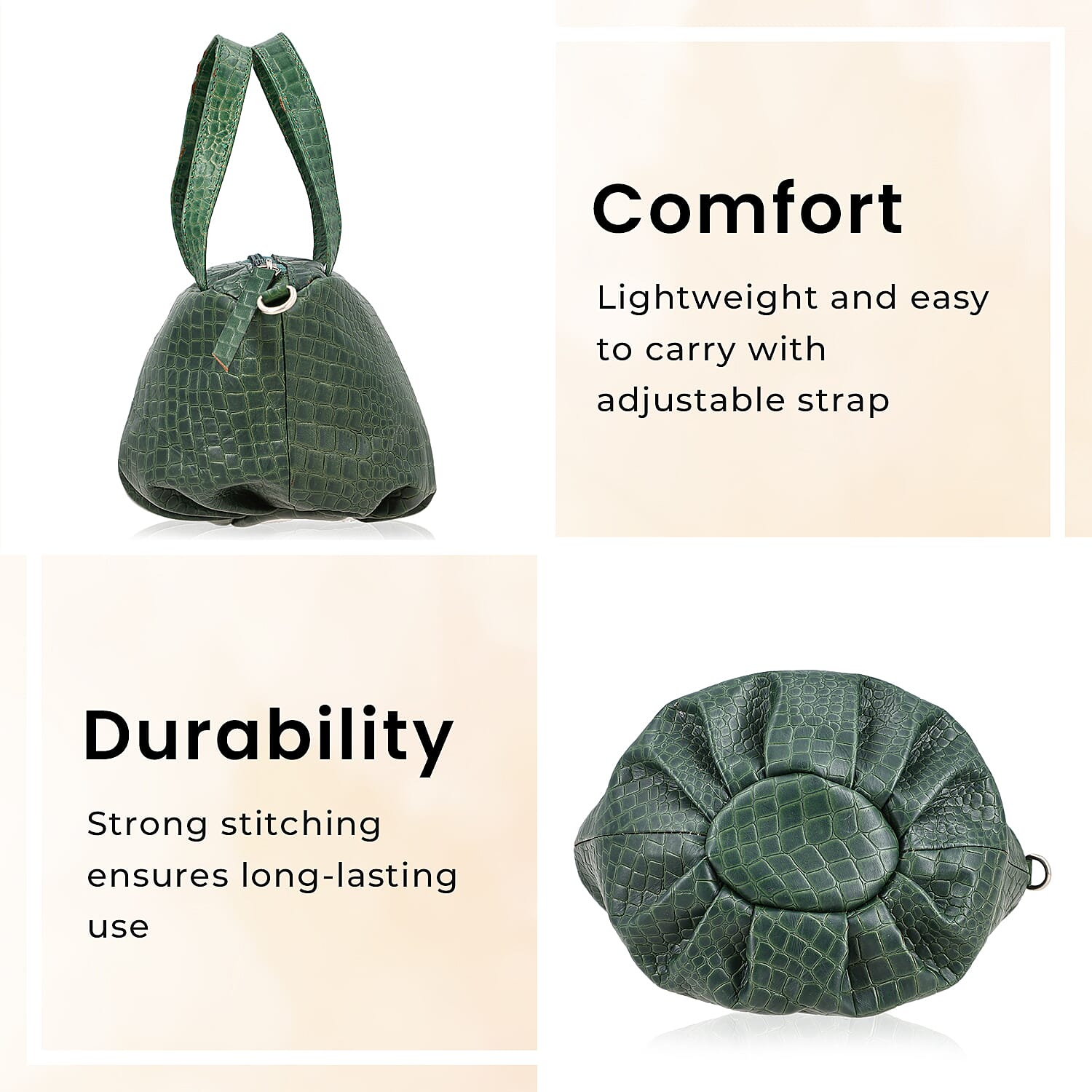 100% Genuine Leather Potli Crossbody Sling Bag - Olive Green