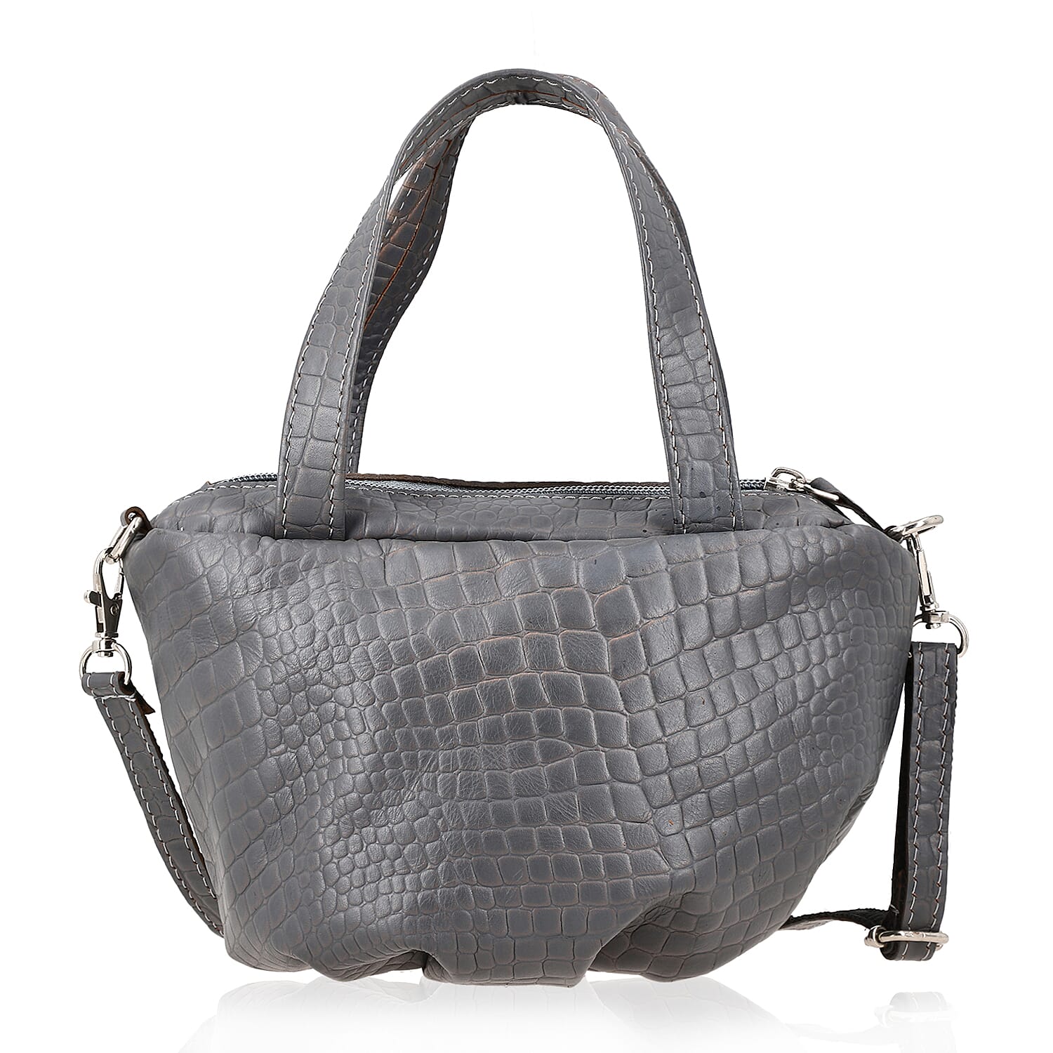 100% Genuine Leather Potli Crossbody Sling Bag - Grey