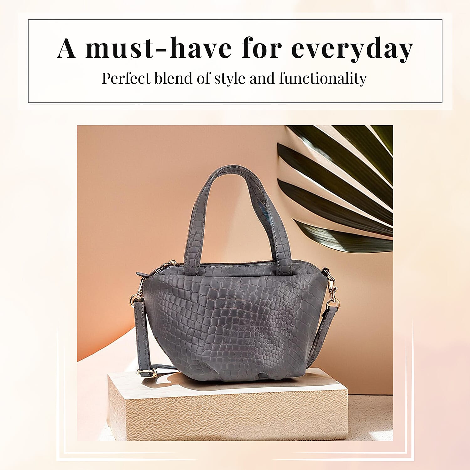 100% Genuine Leather Potli Crossbody Sling Bag - Grey