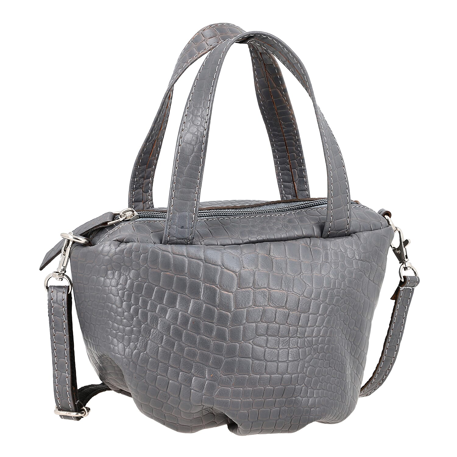 100% Genuine Leather Potli Crossbody Sling Bag - Grey