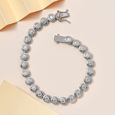 Moissanite Tennis Bracelet (Size - 8) in Platinum Overlay Sterling Silver 5.95 Ct, Silver Wt 15.60 GM