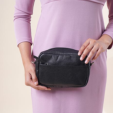 100% Genuine Leather Crossbody Sling Bag - Black