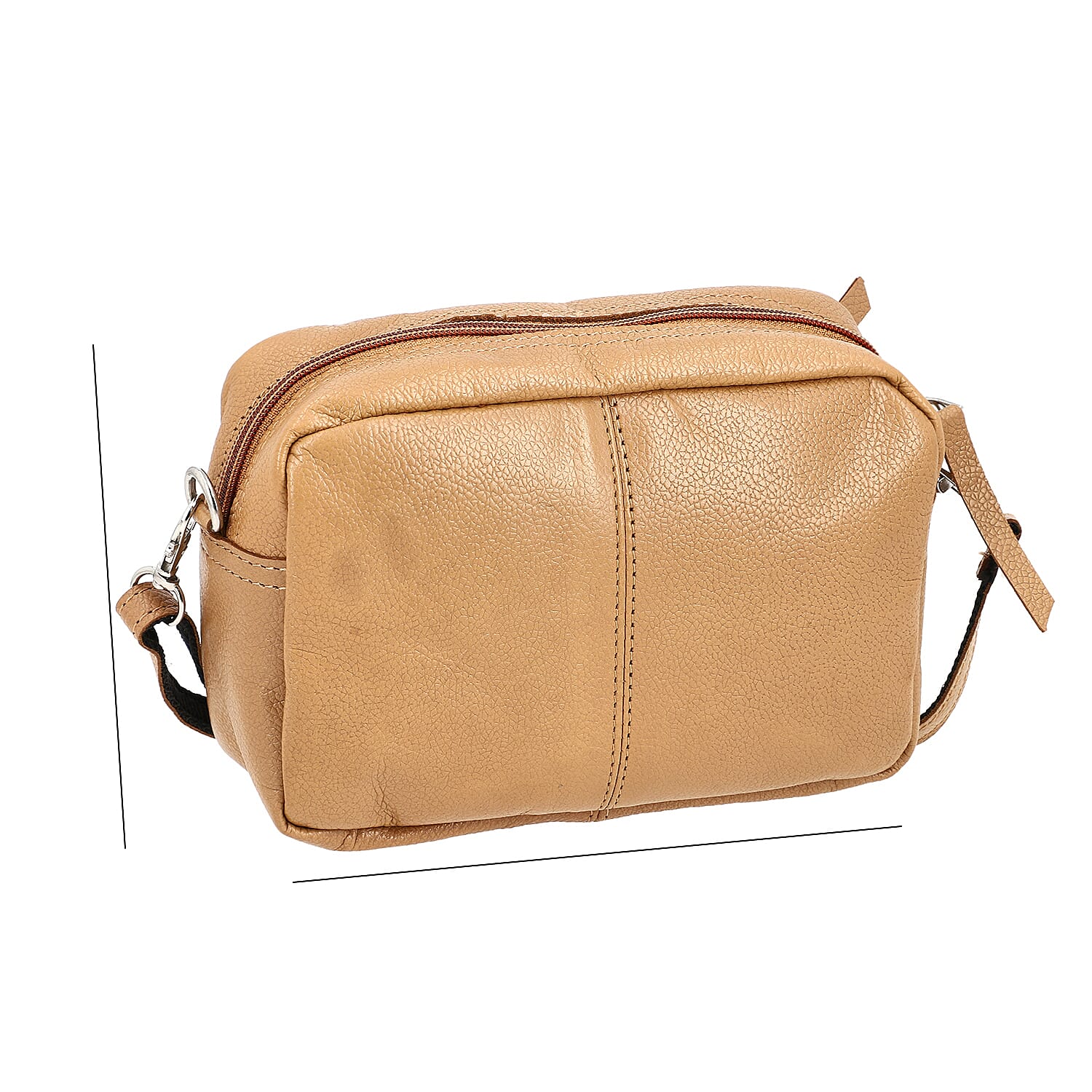 One Time Closeout - Genuine Leather  Crossbody Bag (Size 20x5x12 cm) - Tan