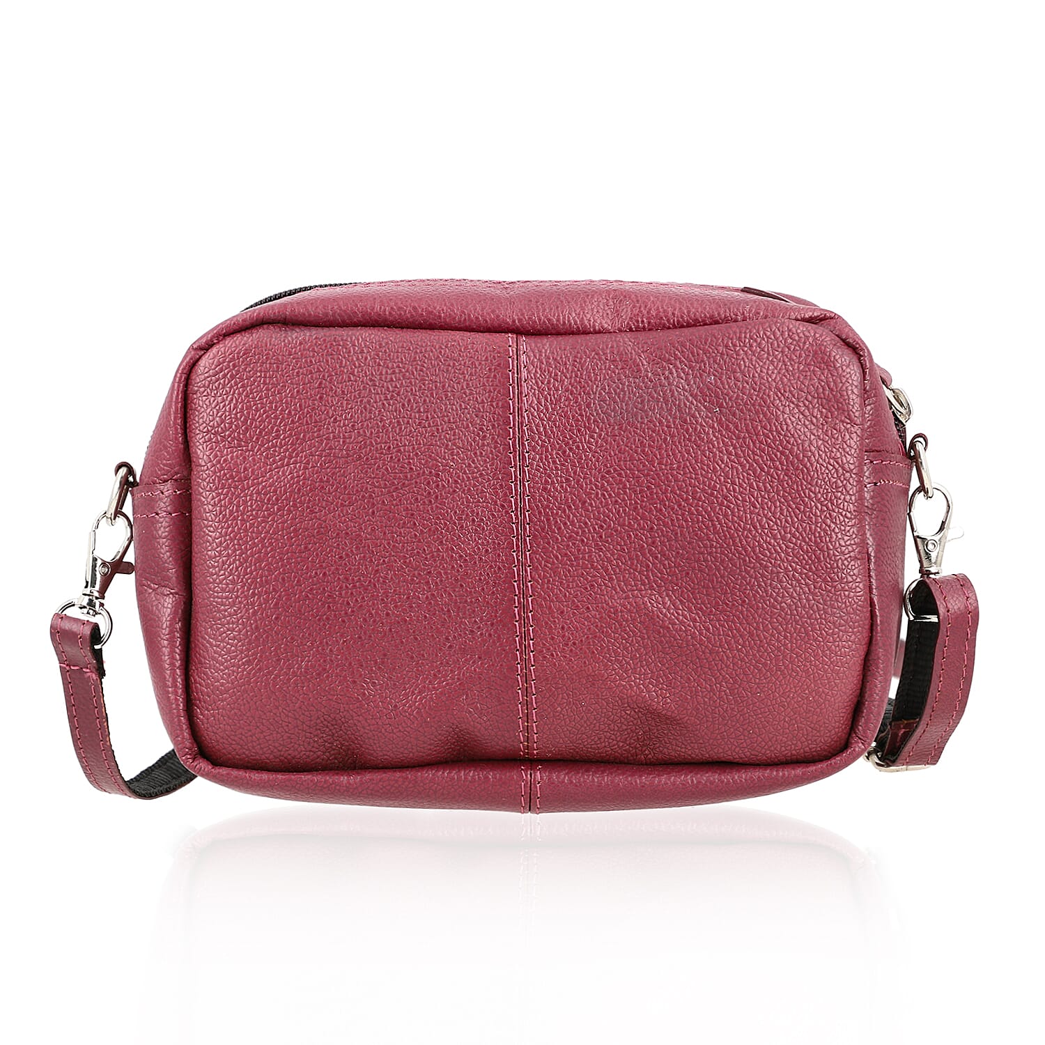 One Time Closeout - Genuine Leather Patterned Crossbody Bag (Size 20x5x12 cm) - Burgundy