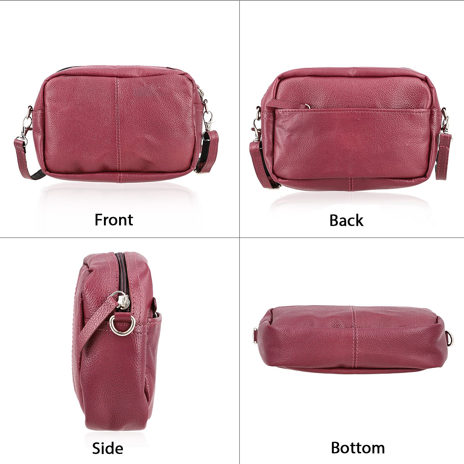 One Time Closeout - Genuine Leather Patterned Crossbody Bag (Size 20x5x12 cm) - Burgundy