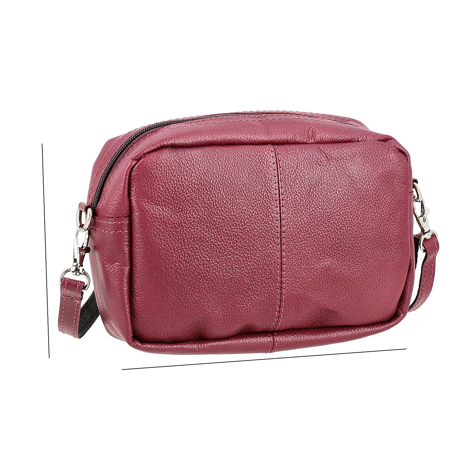 One Time Closeout - Genuine Leather Patterned Crossbody Bag (Size 20x5x12 cm) - Burgundy