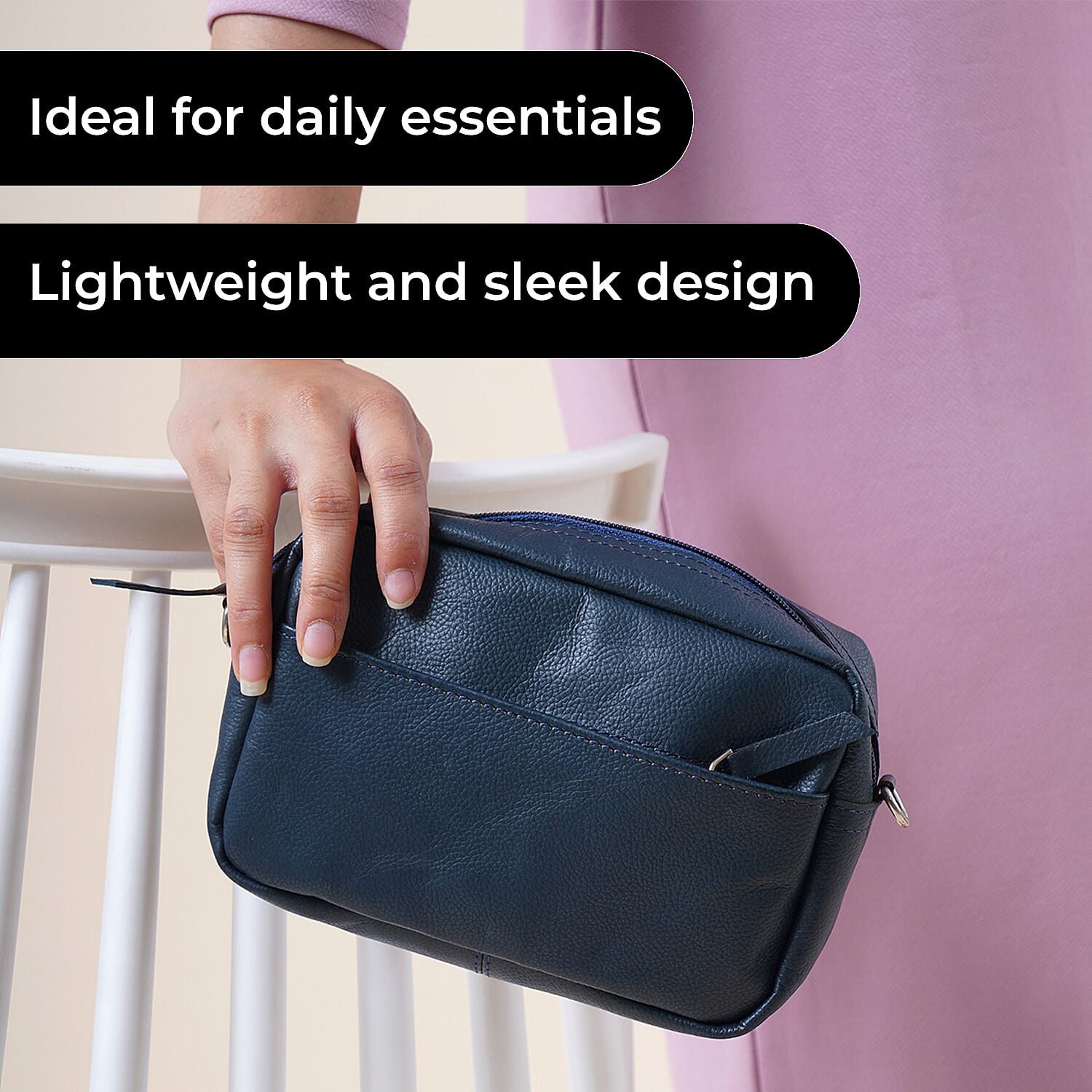 100% Genuine Leather Crossbody Sling Bag - Blue