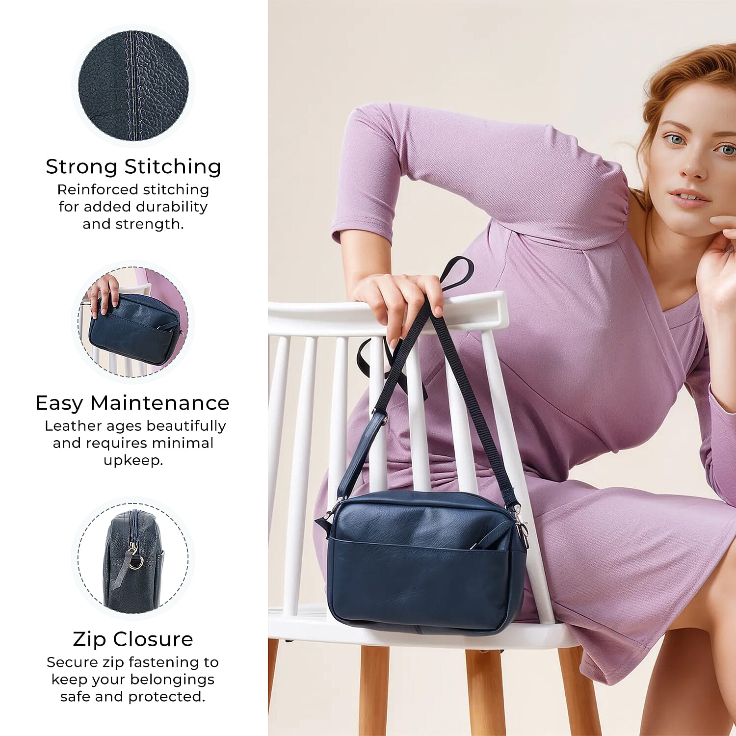 100% Genuine Leather Crossbody Sling Bag - Blue