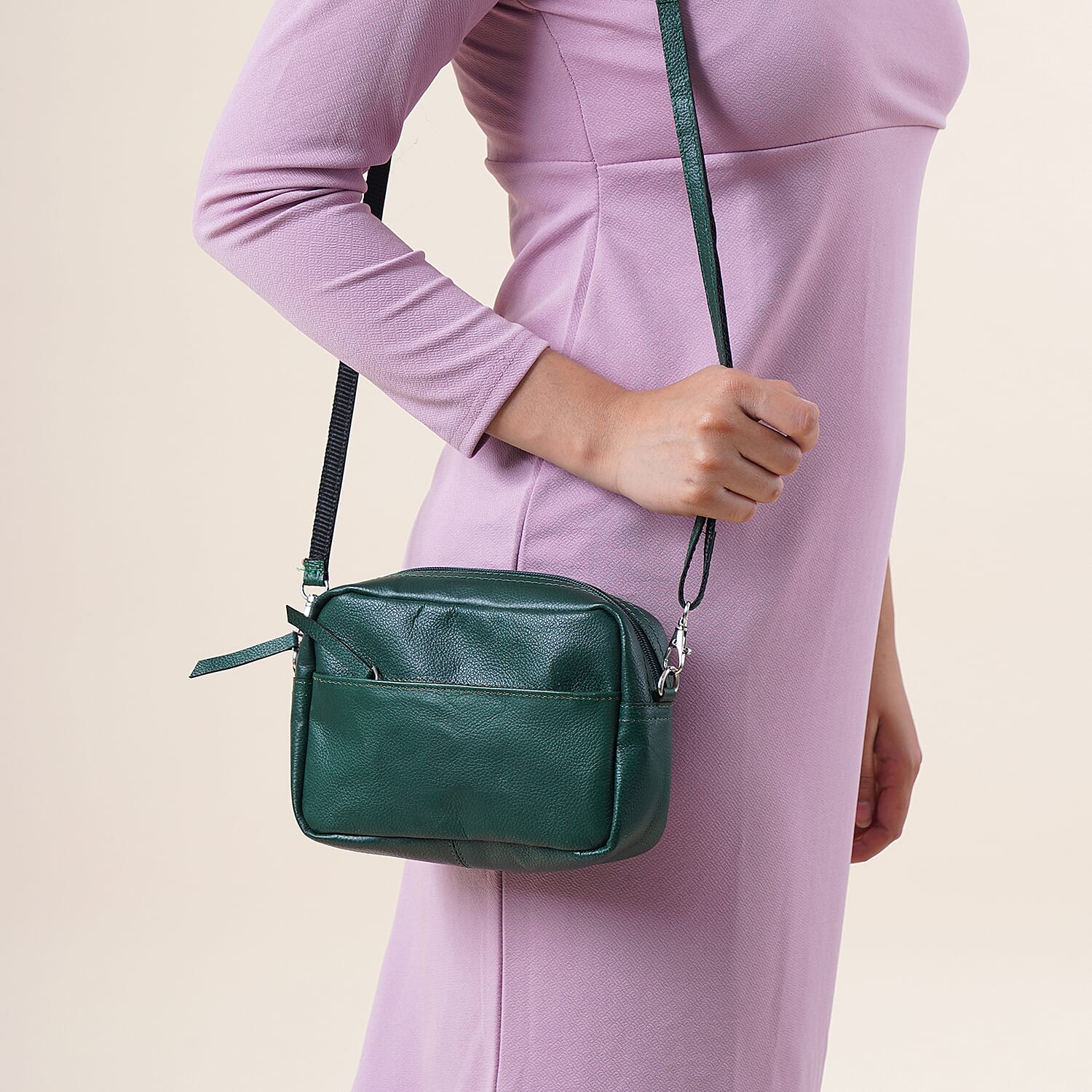 One Time Closeout - Leather Patterned Crossbody Bag (Size 20x5x12 cm) - Olive Green