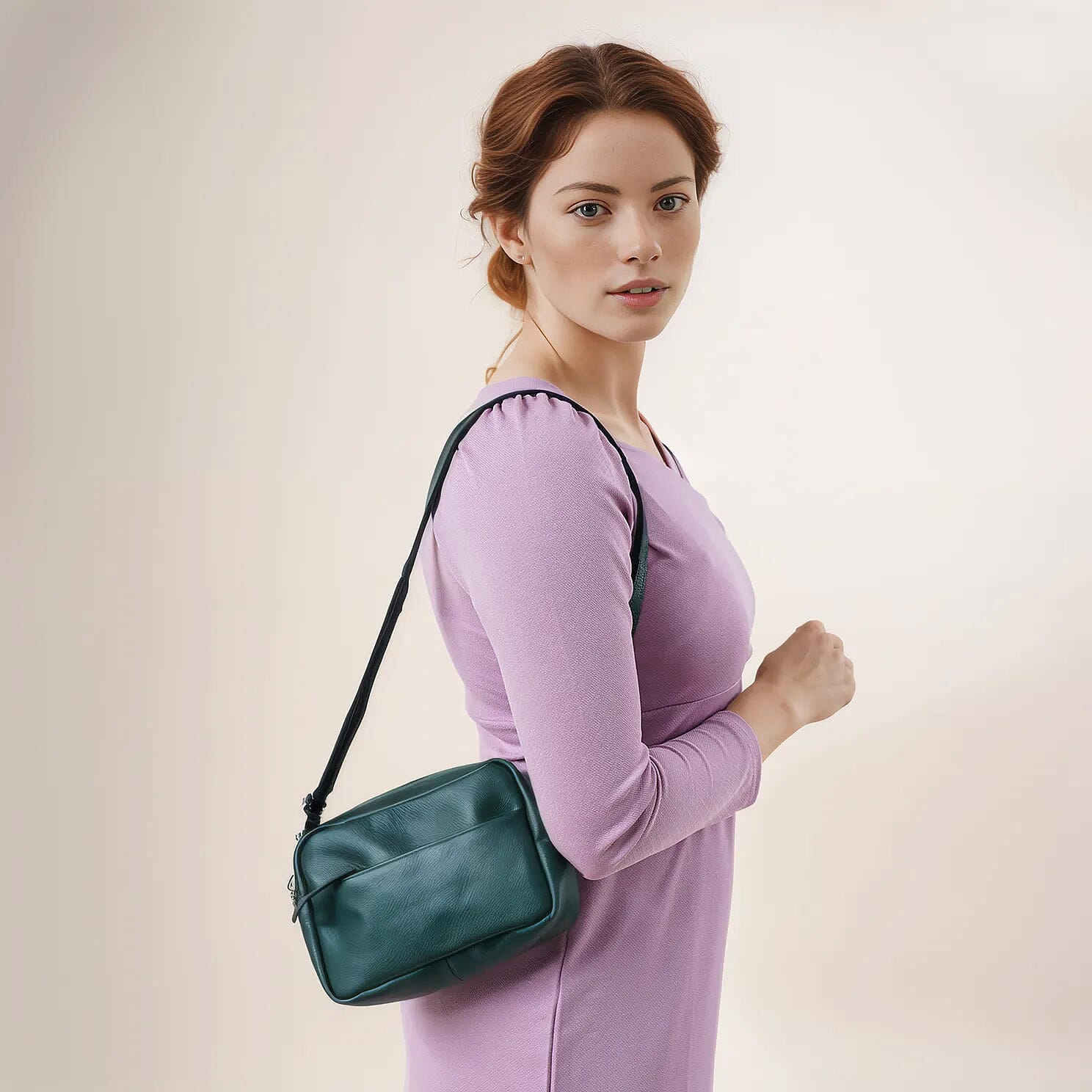 One Time Closeout - Leather Patterned Crossbody Bag (Size 20x5x12 cm) - Olive Green