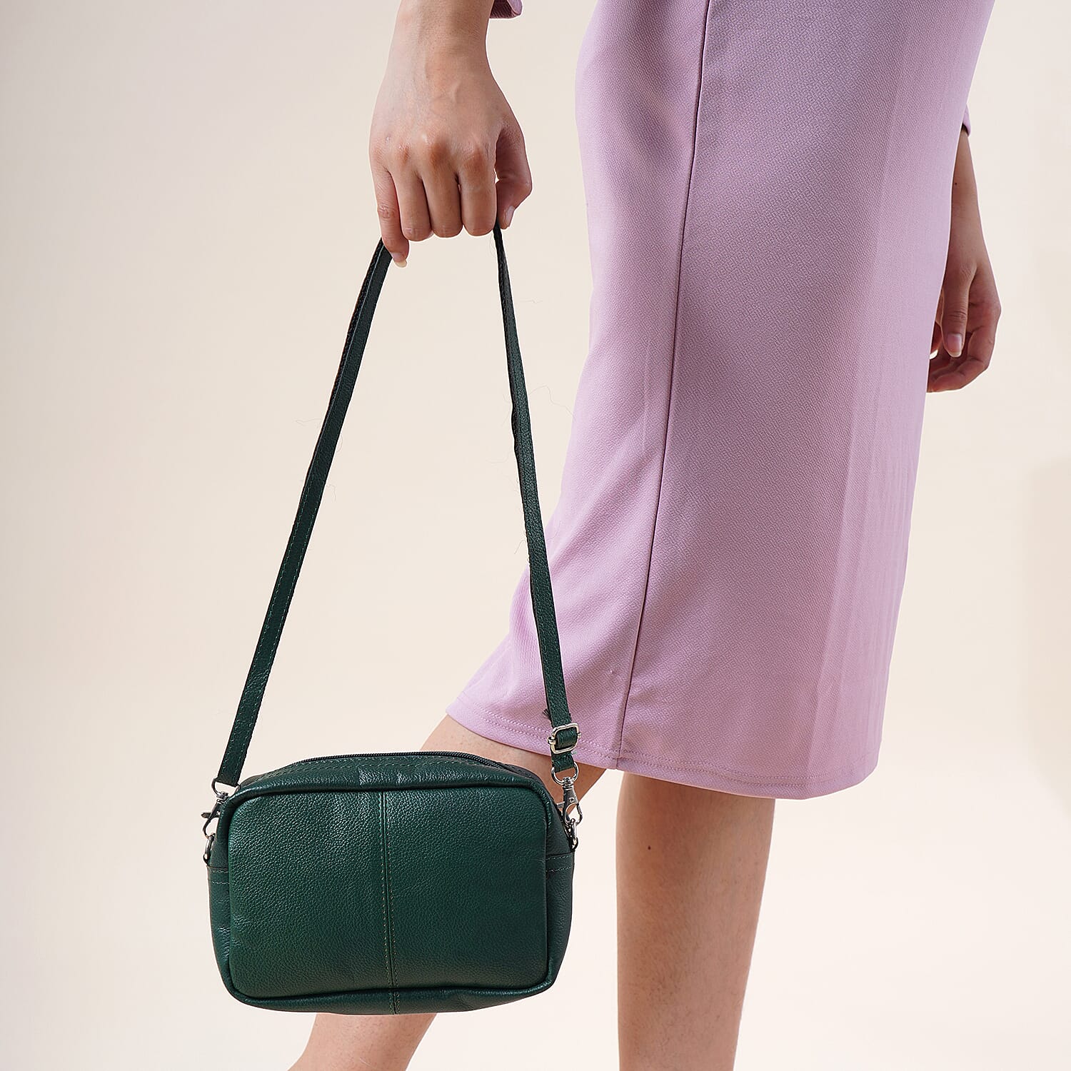 One Time Closeout - Leather Patterned Crossbody Bag (Size 20x5x12 cm) - Olive Green