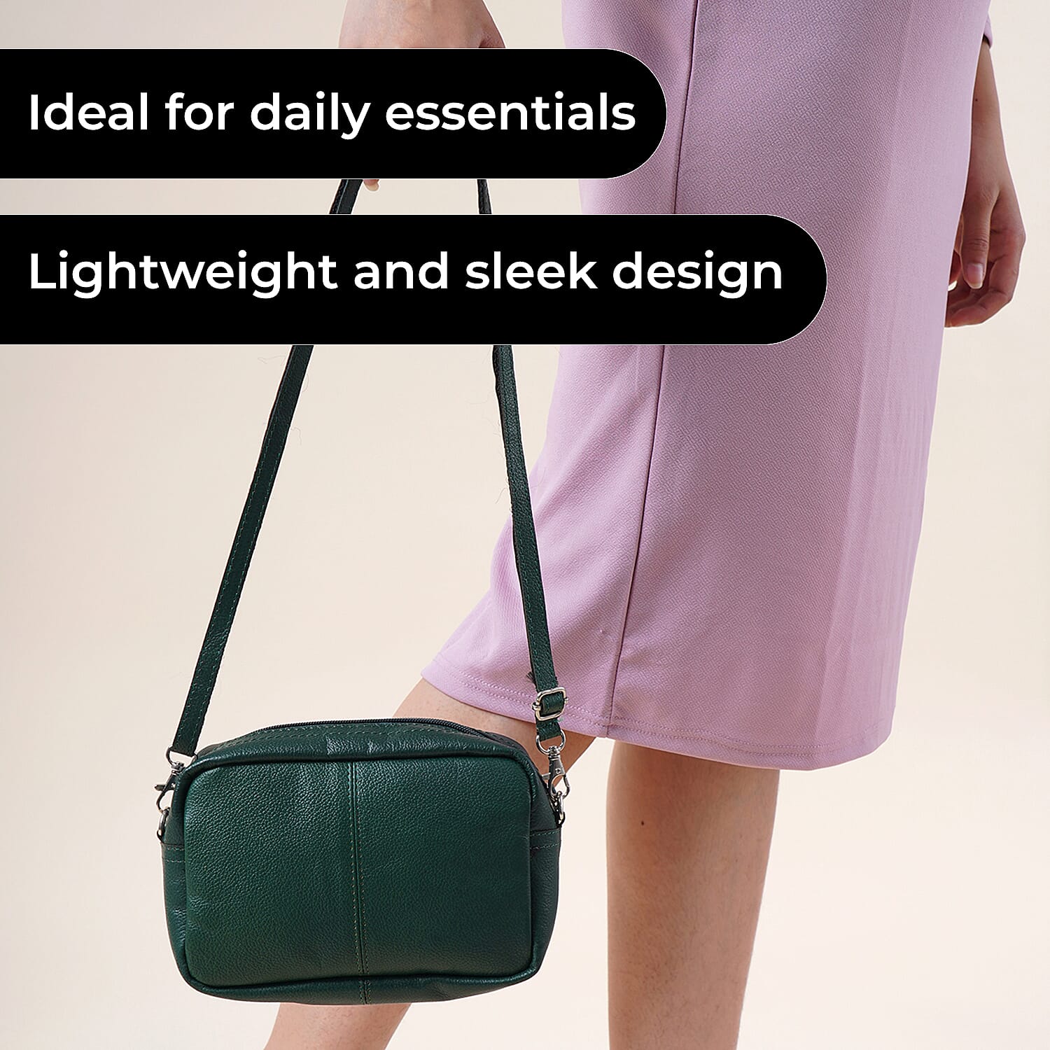 100% Genuine Leather Crossbody Sling Bag - Olive Green