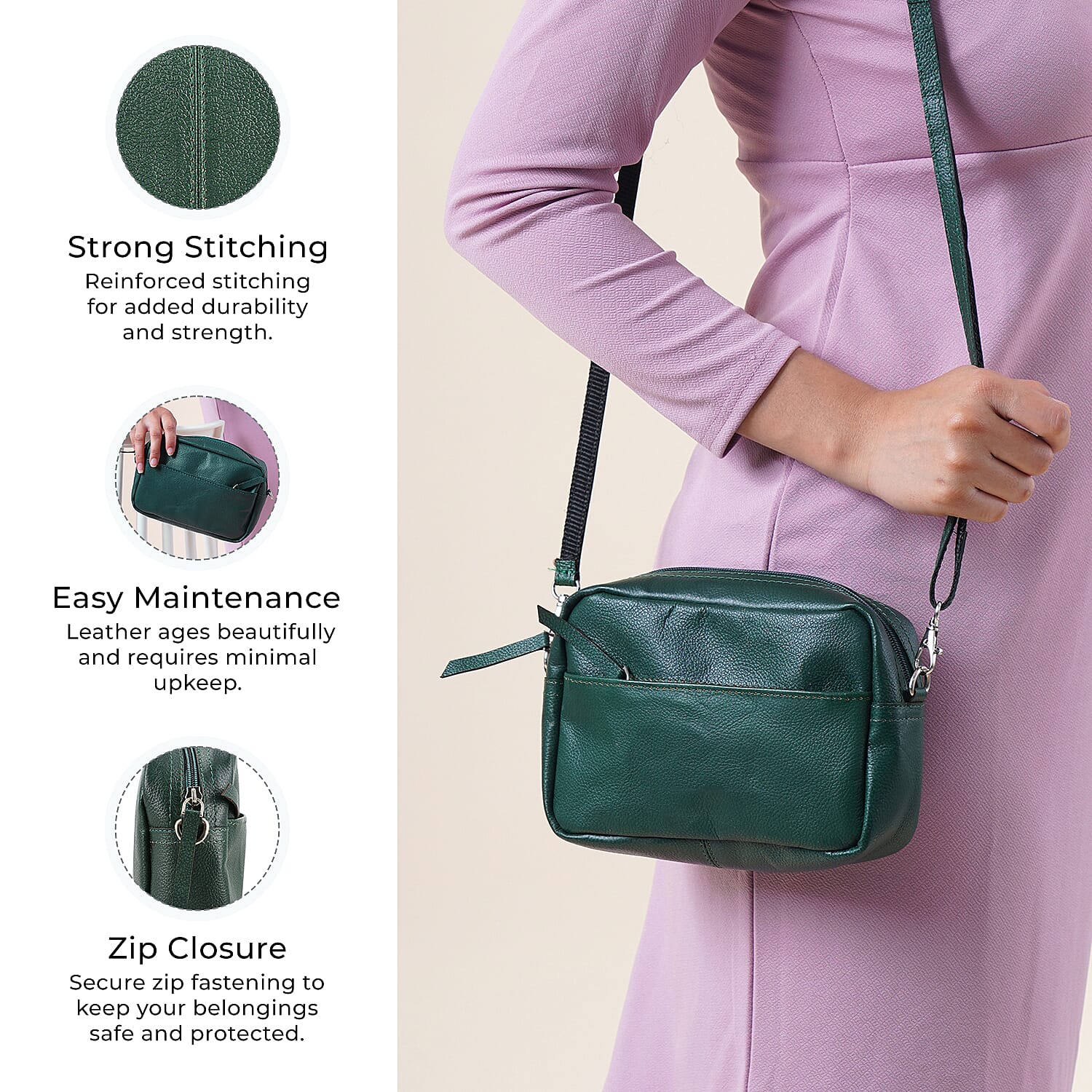 100% Genuine Leather Crossbody Sling Bag - Olive Green