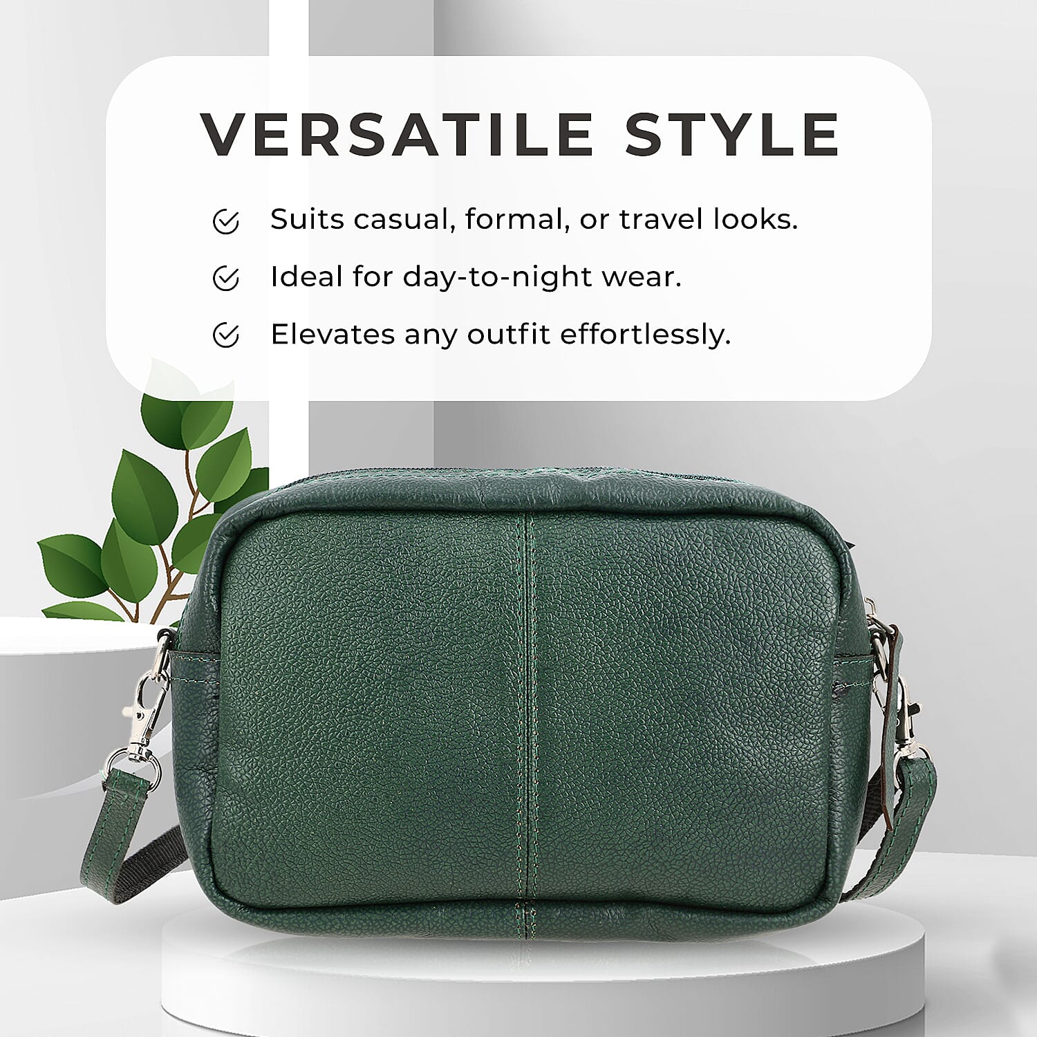 100% Genuine Leather Crossbody Sling Bag - Olive Green