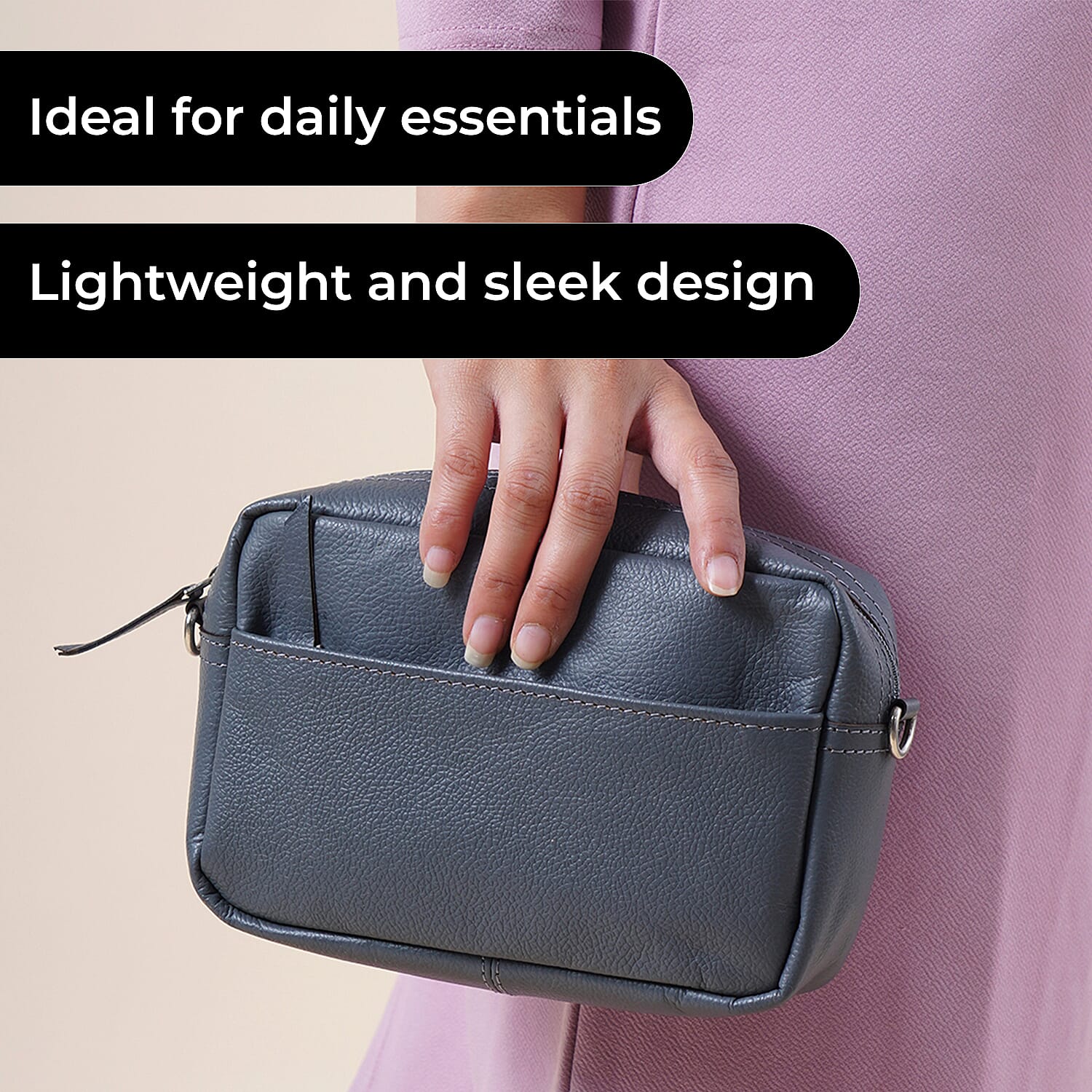 100% Genuine Leather Crossbody Sling Bag - Grey