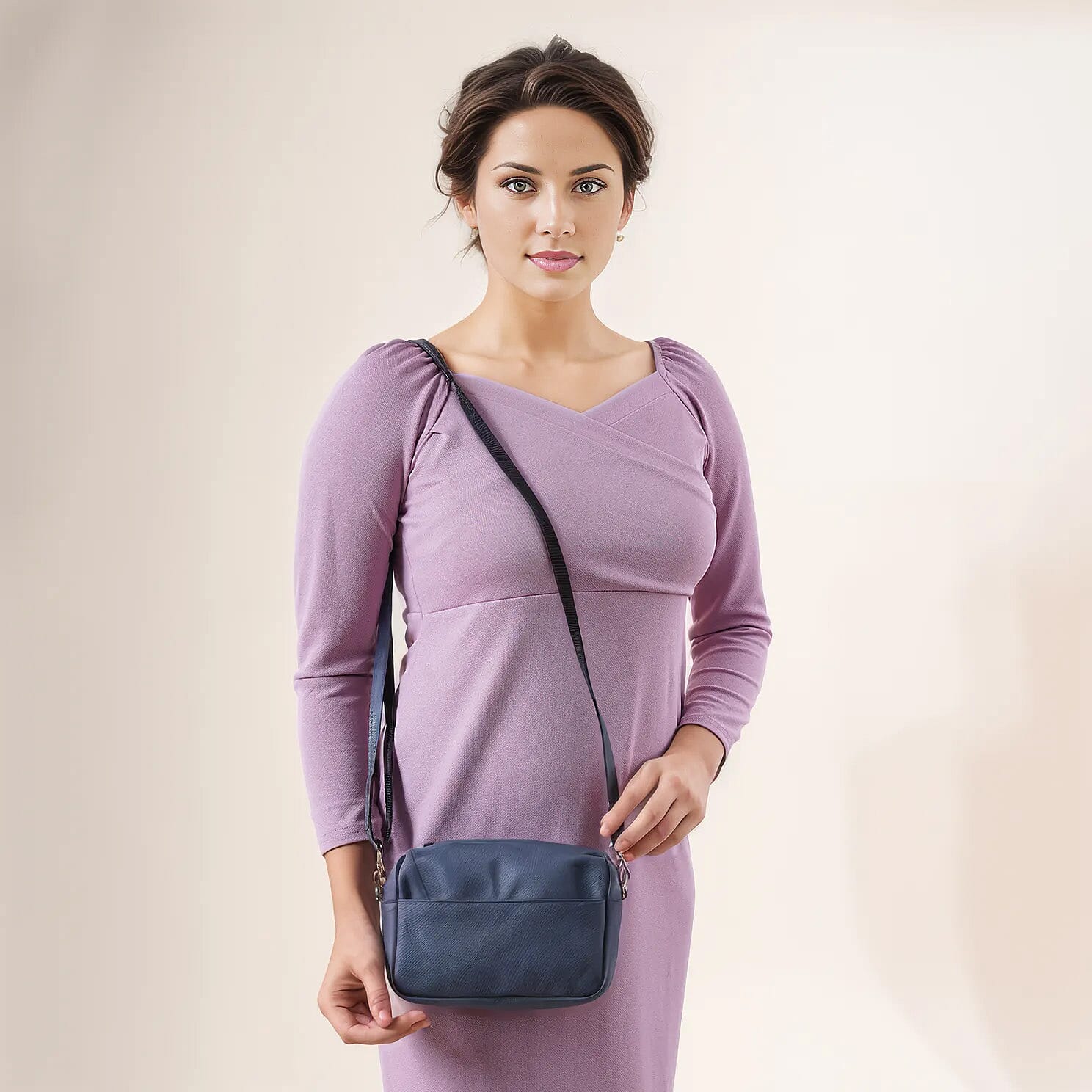 One Time Closeout - Leather Patterned Crossbody Bag (Size 20x5x12 cm) - Grey