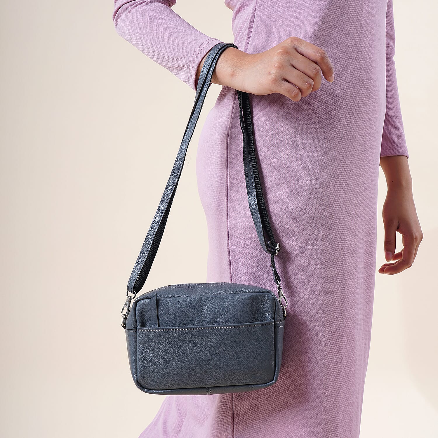 One Time Closeout - Leather Patterned Crossbody Bag (Size 20x5x12 cm) - Grey