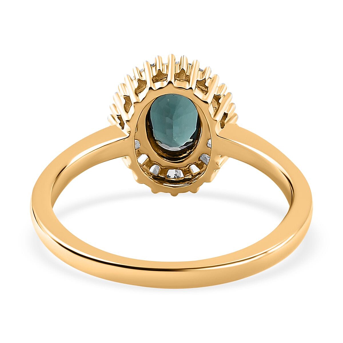9K Yellow Gold Indicolite & Diamond Halo Ring 0.80 Ct 9K Yellow Gold Indicolite & Diamond Halo Ring 0.80 Ct