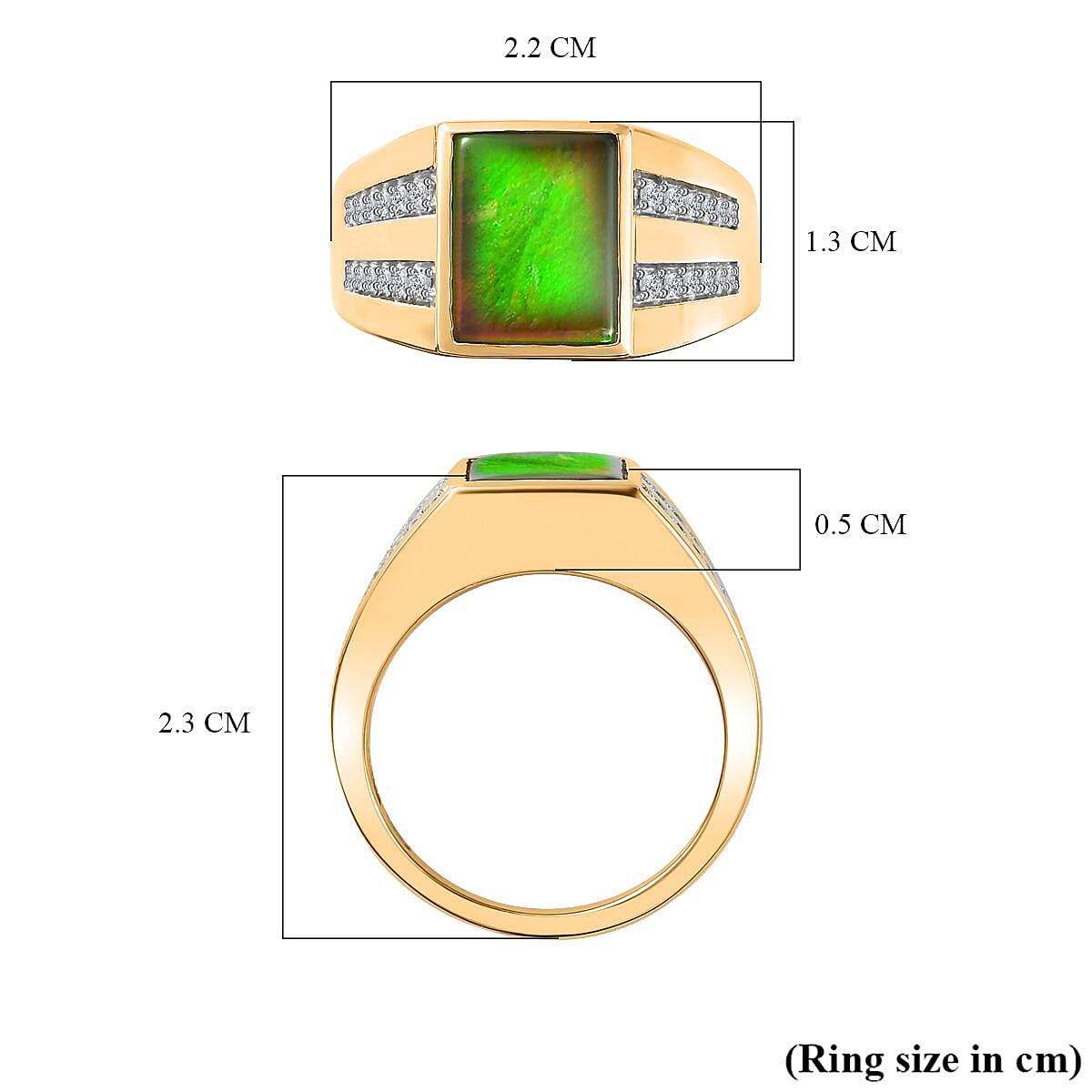 The Rare Find - Ammolite & Natural Zircon Ring in 18K Vermeil YG Plated Sterling Silver 2.73 Ct, Silver Wt. 6.72 Gms The Rare Find - Ammolite & Natural Zircon Ring in 18K Vermeil YG Plated Sterling Silver 2.73 Ct, Silver Wt. 6.72 Gms