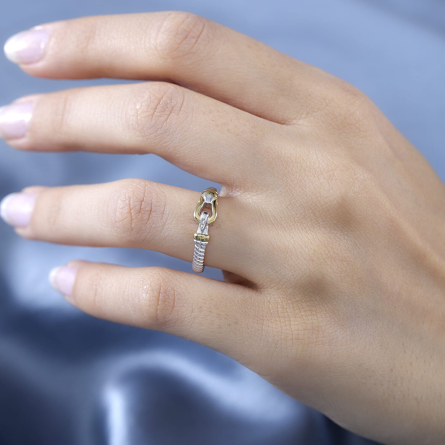 Designer Inspired Textured Stirrup Ring in Sterling Silver