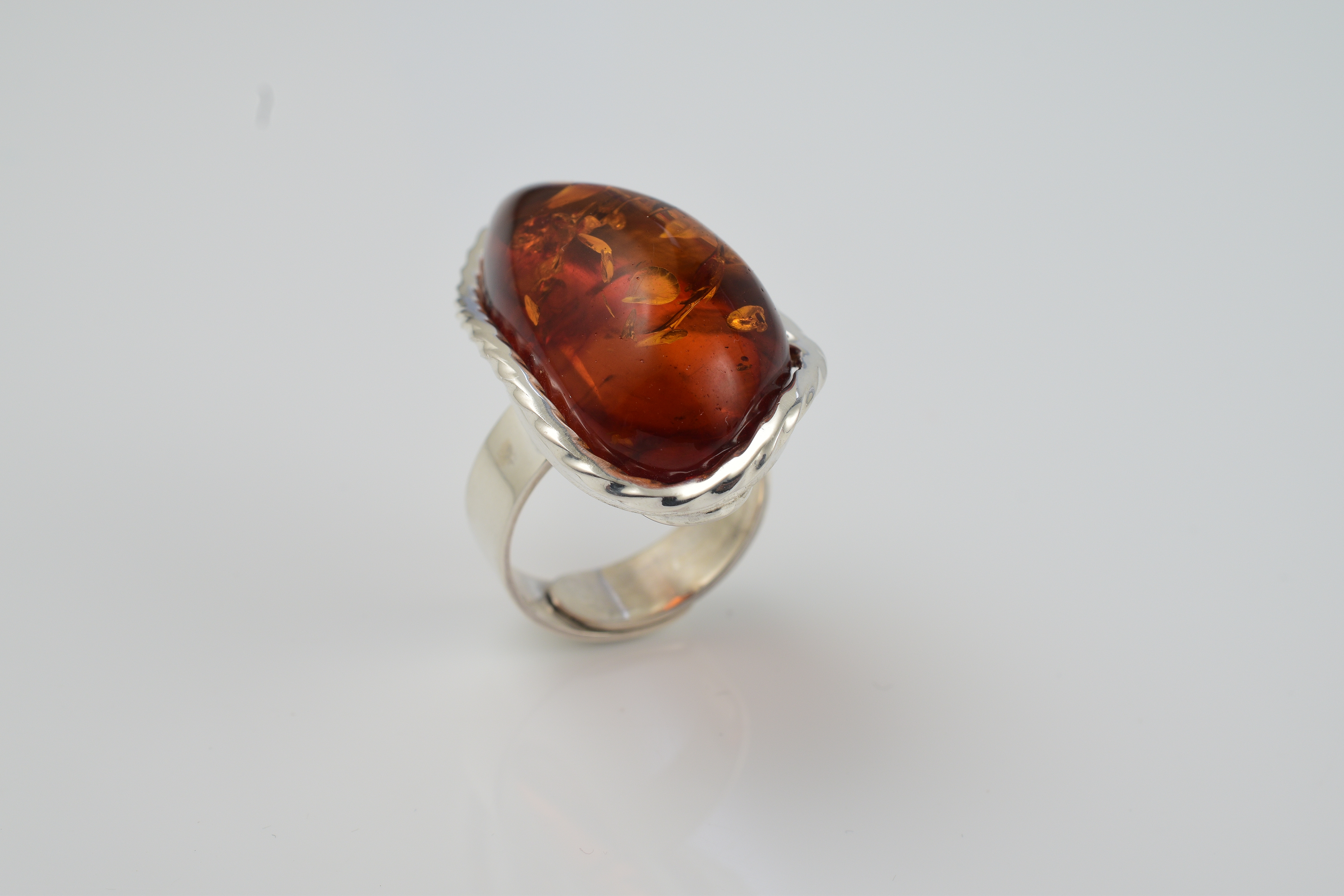 Amber Beads Adjustable Ring in Sterling Silver 40.00 Ct, Silver Wt 7.50 Gms