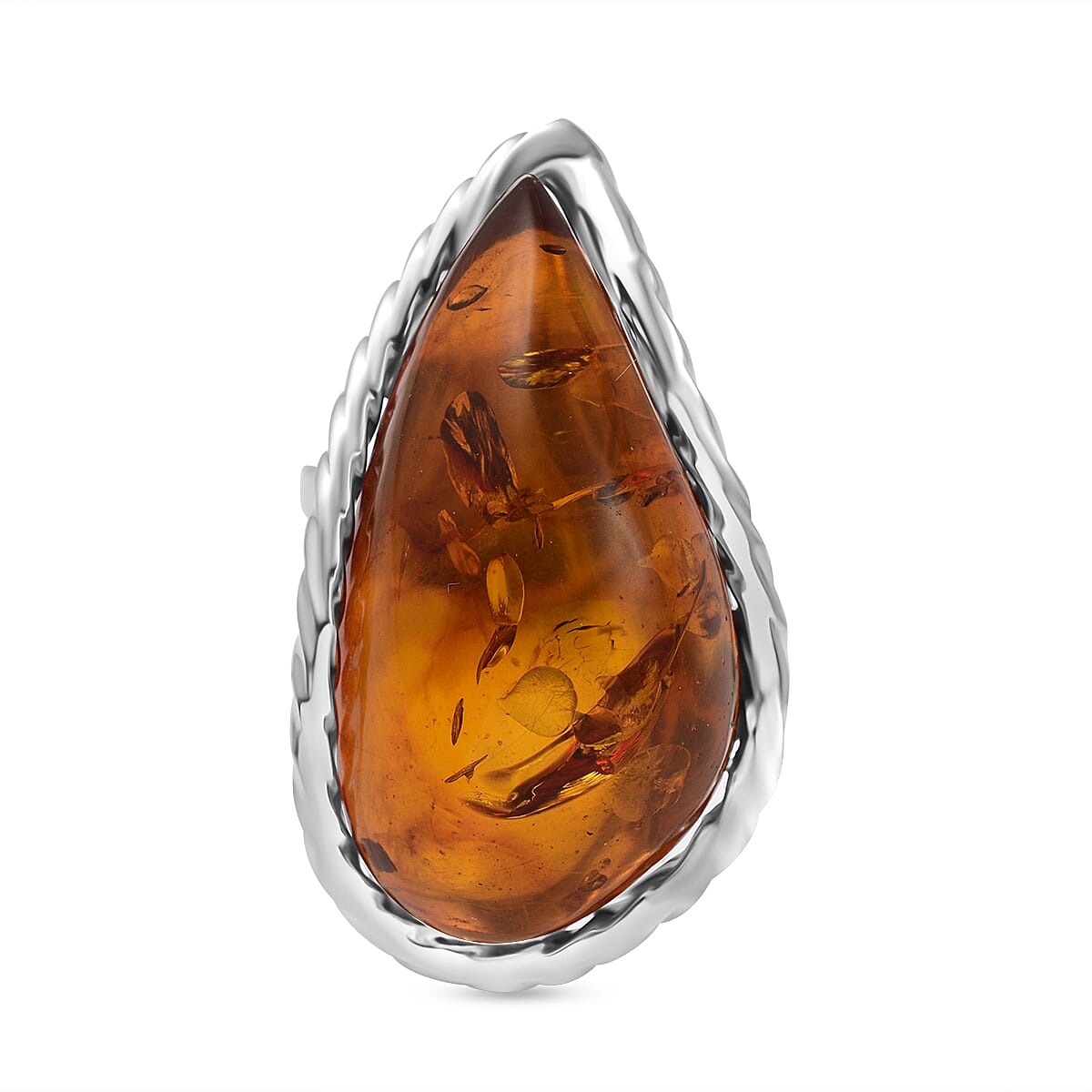 Amber Beads Adjustable Ring in Sterling Silver 40.00 Ct, Silver Wt 7.50 Gms